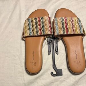 Time and Tru Women's Woven Multicolor Slide Sandals